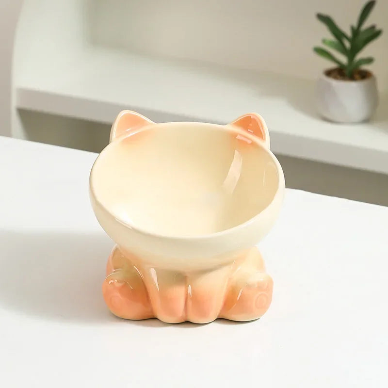 New Cute Ceramic Gradient Cat Bowl Food Anti-tipping Drinking Protecting Cervical Vertebrae Bowl For Cats Dog Accessories