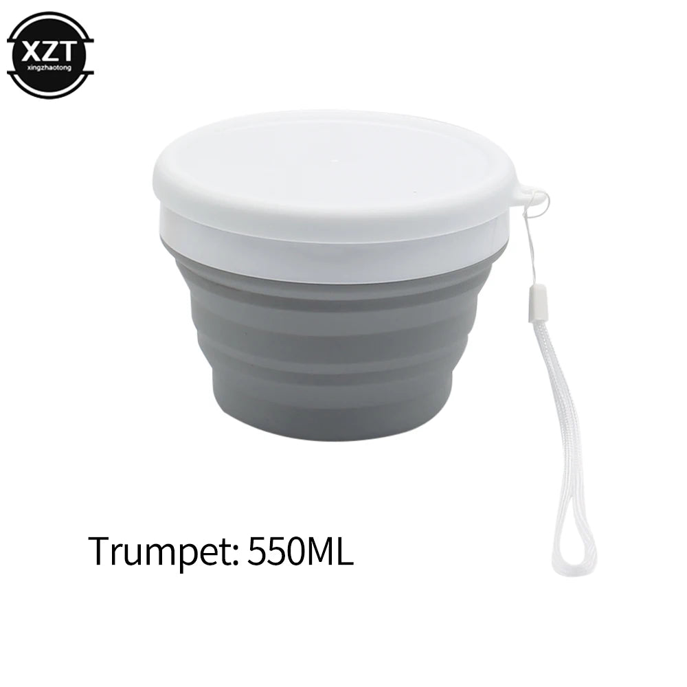 Silicone Foldable Bowl Portable Tableware Bowls Food Container Salad Dish Camping Travel Outdoor Food Bowl With Lid For Kitchen