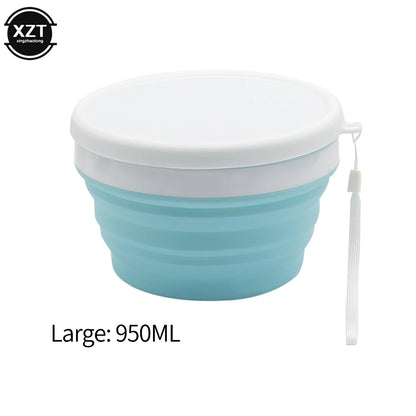Silicone Foldable Bowl Portable Tableware Bowls Food Container Salad Dish Camping Travel Outdoor Food Bowl With Lid For Kitchen