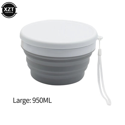 Silicone Foldable Bowl Portable Tableware Bowls Food Container Salad Dish Camping Travel Outdoor Food Bowl With Lid For Kitchen