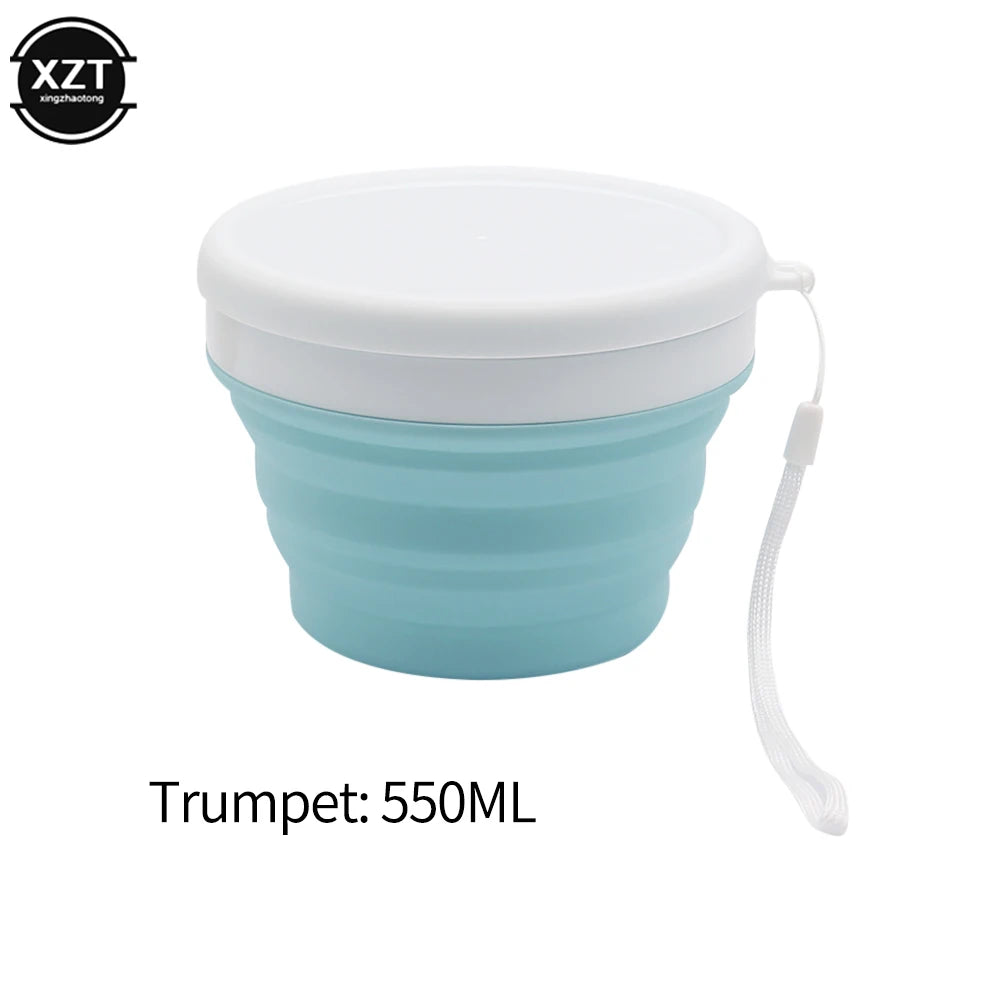 Silicone Foldable Bowl Portable Tableware Bowls Food Container Salad Dish Camping Travel Outdoor Food Bowl With Lid For Kitchen