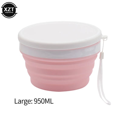 Silicone Foldable Bowl Portable Tableware Bowls Food Container Salad Dish Camping Travel Outdoor Food Bowl With Lid For Kitchen