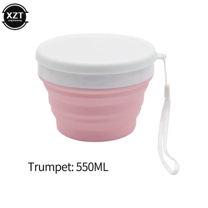 Silicone Foldable Bowl Portable Tableware Bowls Food Container Salad Dish Camping Travel Outdoor Food Bowl With Lid For Kitchen