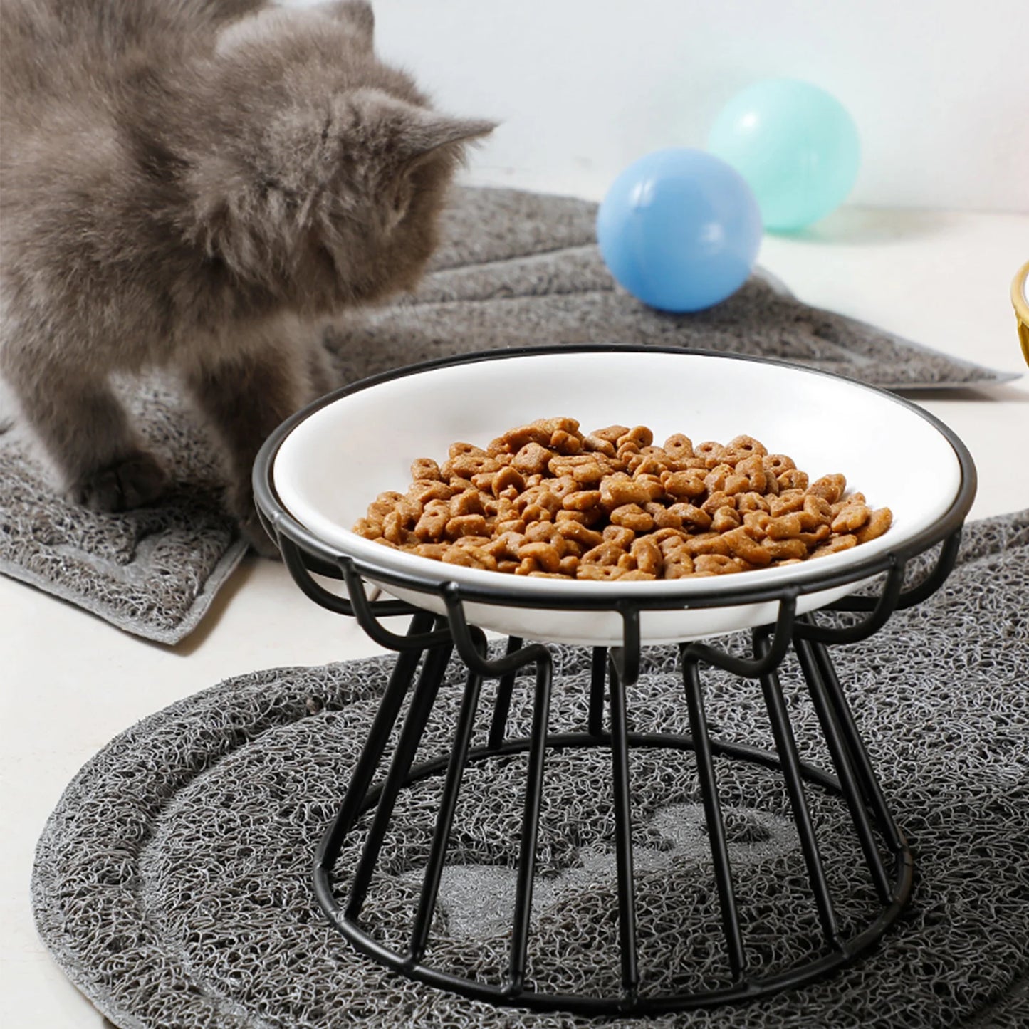 Whisker-Friendly Cat Bowl Wide Cat Wet Feeding Bowl Antitipping Ceramic Food Bowl with Stand for Kitten Puppy Food Water Feeding