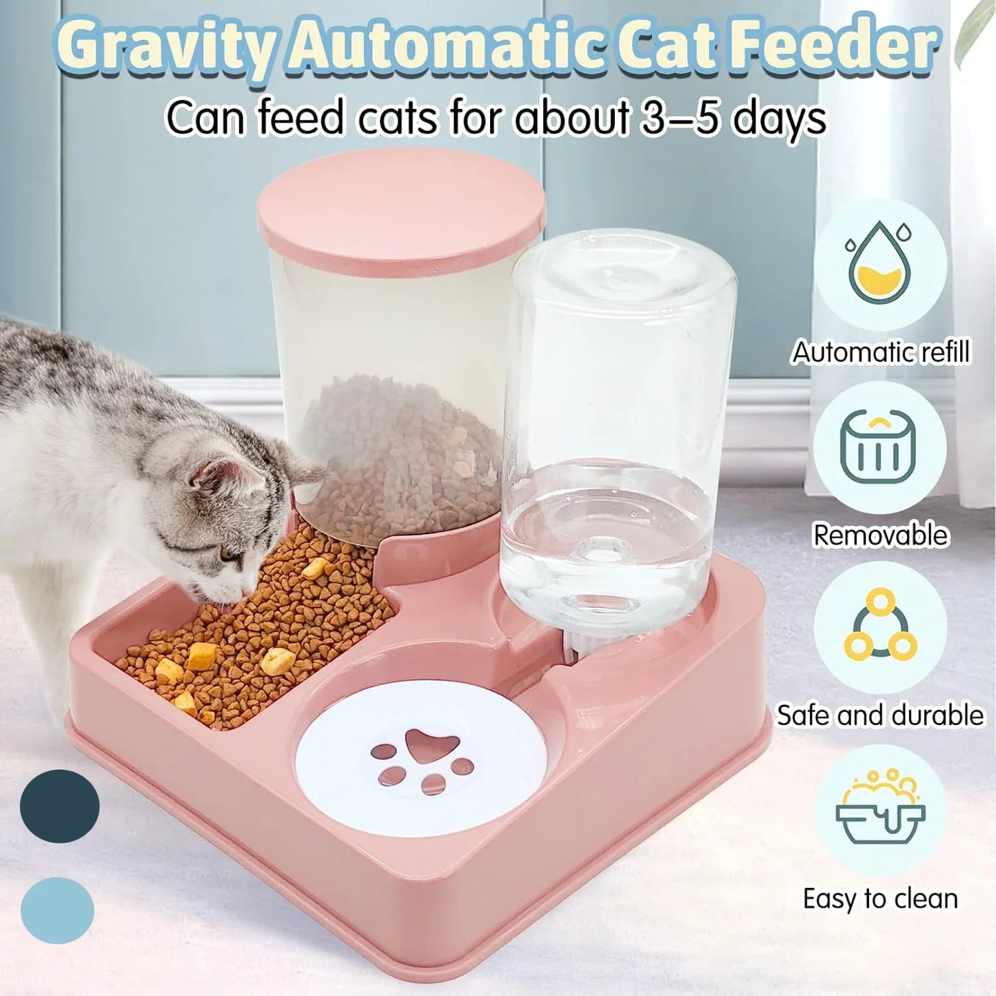 2 In 1 Automatic Cat Feeder Water Dispenser Set Tilted Automatic Pet Dog Food And Water Feeder Gravity Food Feeder and Waterer