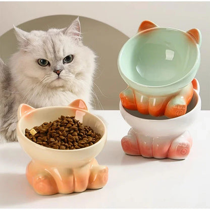 New Cute Ceramic Gradient  Cat Bowl Food Anti-tipping Drinking Protecting Cervical Vertebrae Bowl For Cats Dog Accessories