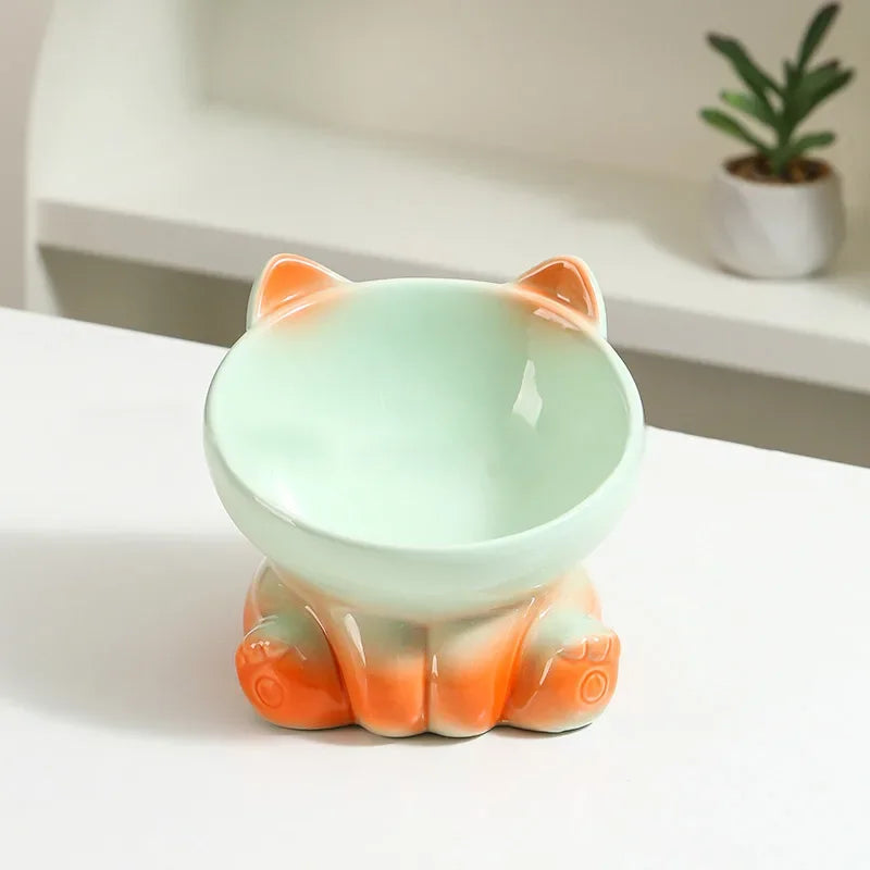 New Cute Ceramic Gradient  Cat Bowl Food Anti-tipping Drinking Protecting Cervical Vertebrae Bowl For Cats Dog Accessories