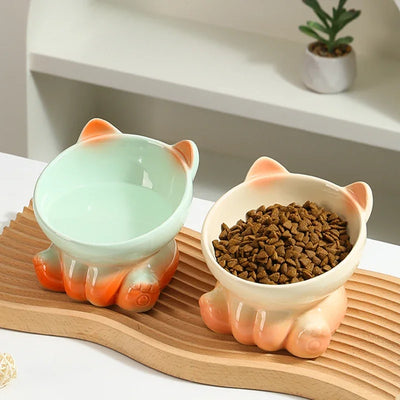 New Cute Ceramic Gradient  Cat Bowl Food Anti-tipping Drinking Protecting Cervical Vertebrae Bowl For Cats Dog Accessories