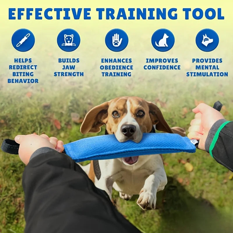 Dog Bite Tug of War Toy, a durable rally toy with 2 soft and sturdy handles,  perfect for tug of war, and puppy training