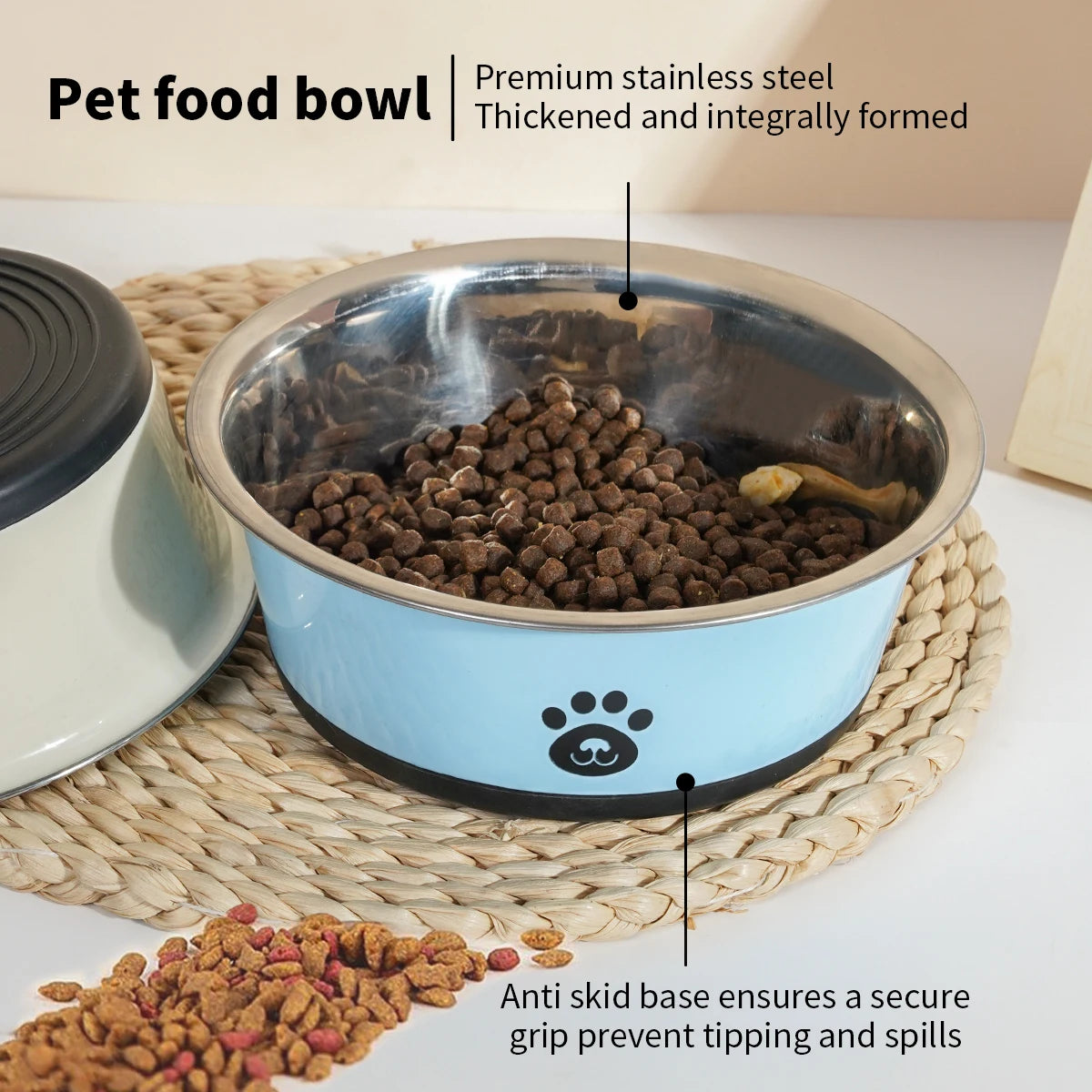 1PC Non-slip Stainless Steel Dog Food Bowl Cat Bowl Anti-tip Non-slip Pet Bowl