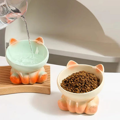 New Cute Ceramic Gradient  Cat Bowl Food Anti-tipping Drinking Protecting Cervical Vertebrae Bowl For Cats Dog Accessories