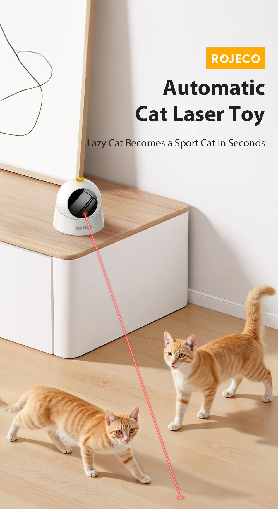 ROJECO Automatic Pet Toy Interactive Adjustable Electric Cat Laser Toy Indoor Smart Teasing Laser Cat Toy For Kitty Dog Supplies