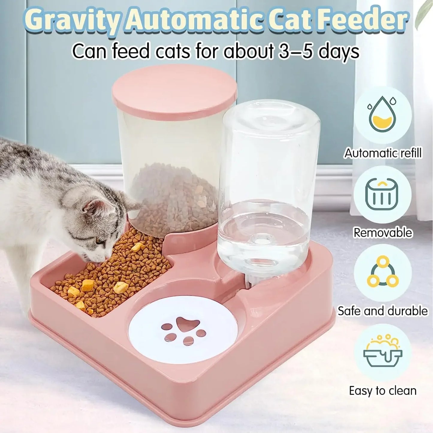 2 In 1 Automatic Cat Feeder Water Dispenser Set Tilted Automatic Pet Dog Food And Water Feeder Gravity Food Feeder and Waterer