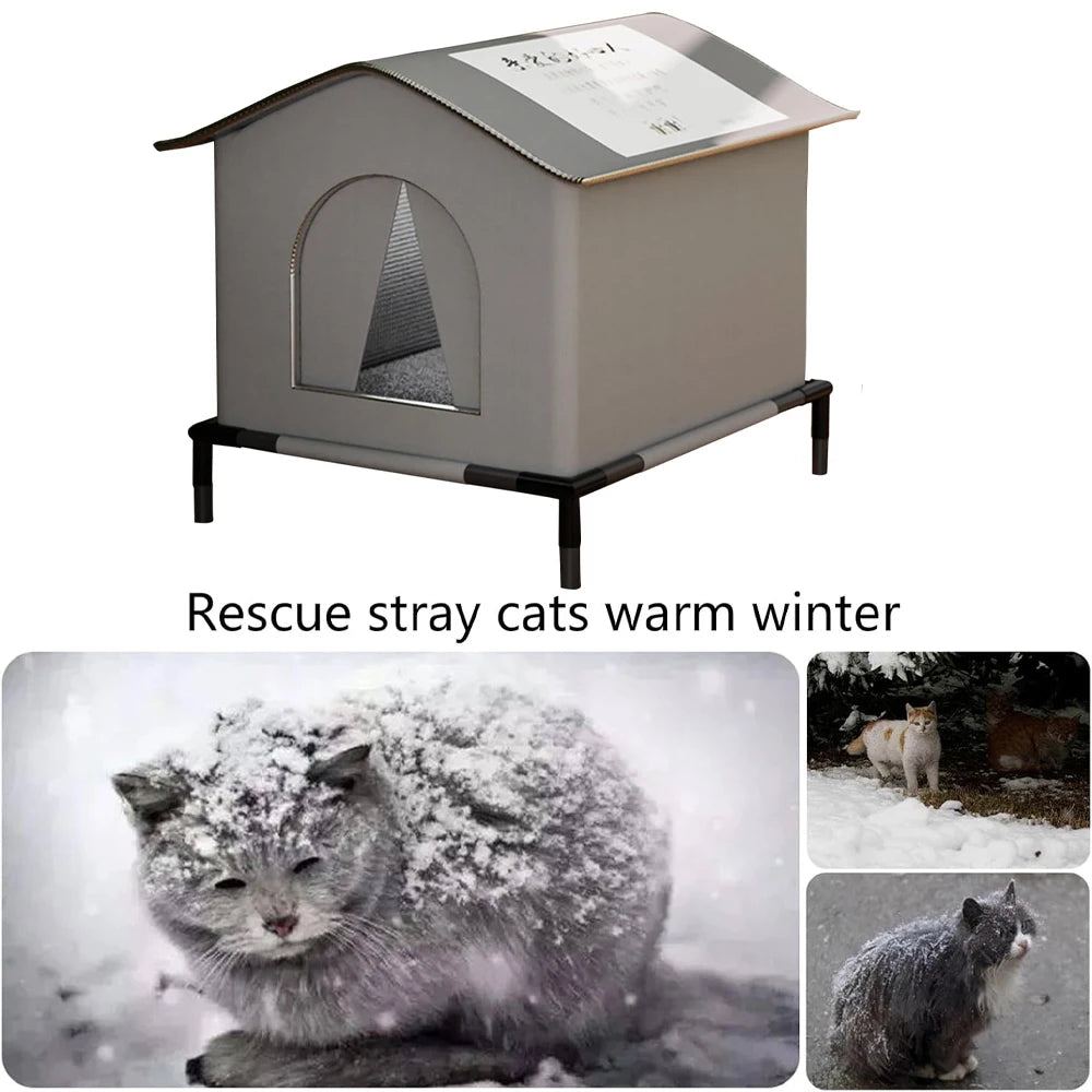 Stray Cat Houses with Mat Waterproof Winter Warm Shelter Foldable Pet Cave Nest Sleeping Beds for Outdoor Cats Small Dog Puppies