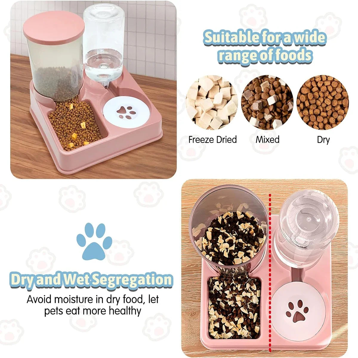 2 In 1 Automatic Cat Feeder Water Dispenser Set Tilted Automatic Pet Dog Food And Water Feeder Gravity Food Feeder and Waterer