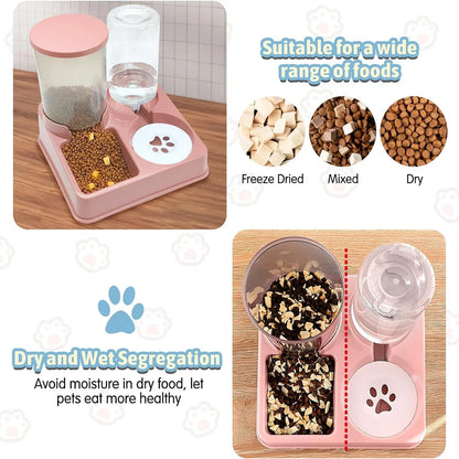 2 In 1 Automatic Cat Feeder Water Dispenser Set Tilted Automatic Pet Dog Food And Water Feeder Gravity Food Feeder and Waterer