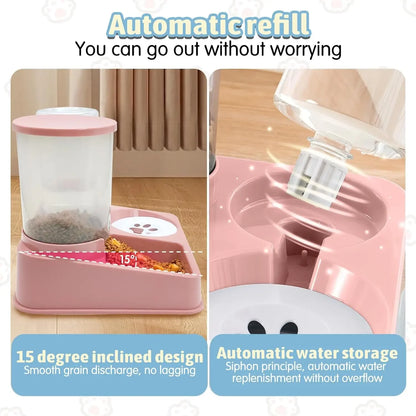 2 In 1 Automatic Cat Feeder Water Dispenser Set Tilted Automatic Pet Dog Food And Water Feeder Gravity Food Feeder and Waterer