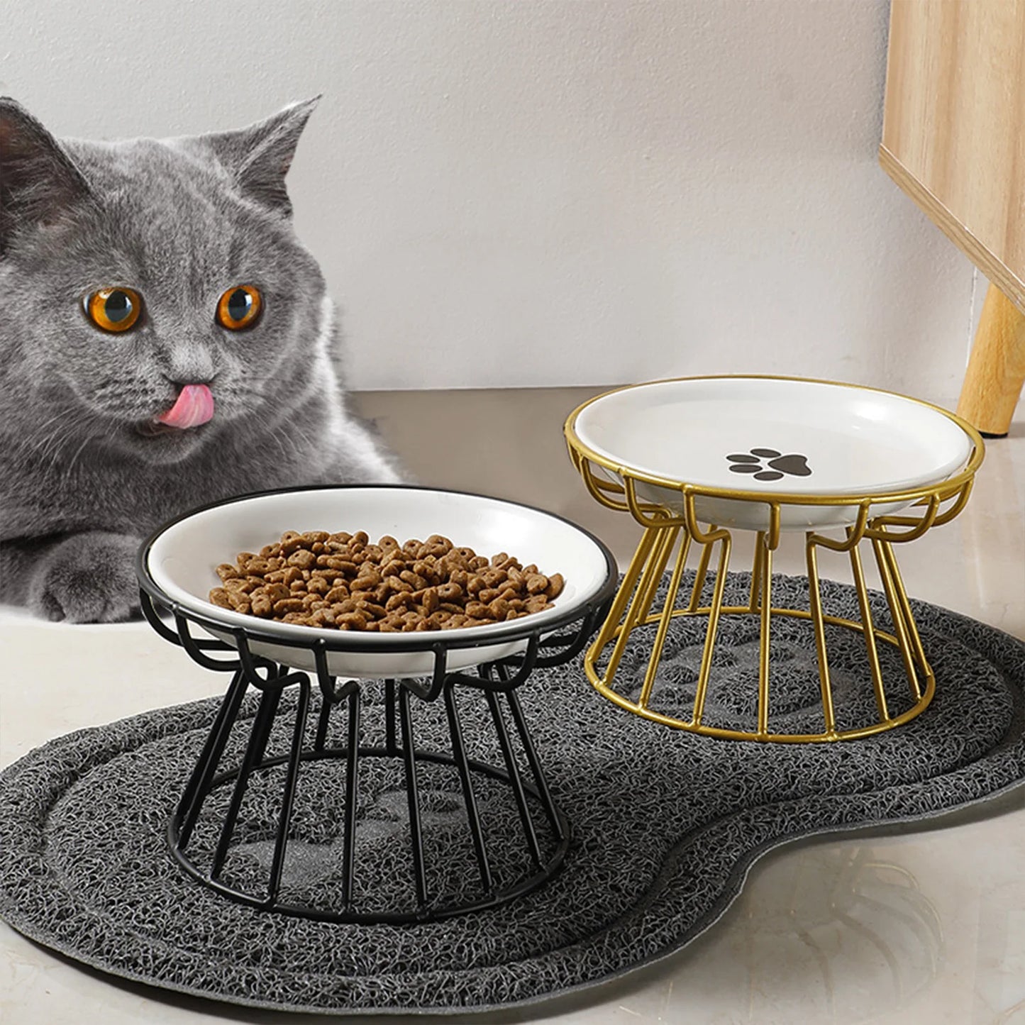Whisker-Friendly Cat Bowl Wide Cat Wet Feeding Bowl Antitipping Ceramic Food Bowl with Stand for Kitten Puppy Food Water Feeding