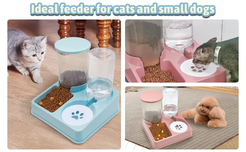2 In 1 Automatic Cat Feeder Water Dispenser Set Tilted Automatic Pet Dog Food And Water Feeder Gravity Food Feeder and Waterer
