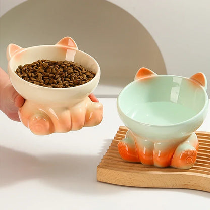 New Cute Ceramic Gradient  Cat Bowl Food Anti-tipping Drinking Protecting Cervical Vertebrae Bowl For Cats Dog Accessories