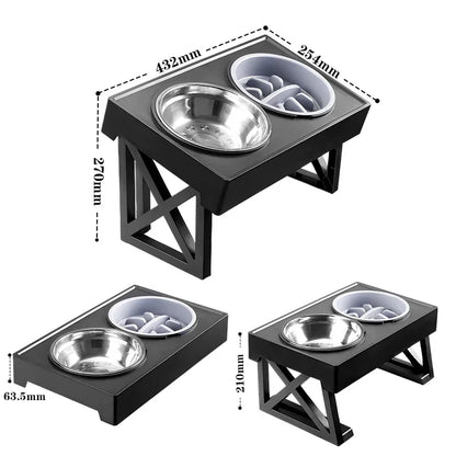 Dog Double Elevated Bowls Stand 3 Adjustable Height Pet Slow Feeding Dish Bowl Medium Big Dog Elevated Food Water Feeders Table