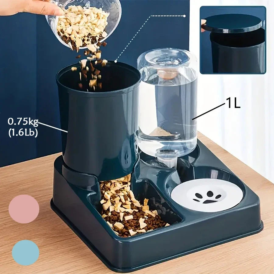 2 In 1 Automatic Cat Feeder Water Dispenser Set Tilted Automatic Pet Dog Food And Water Feeder Gravity Food Feeder and Waterer