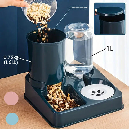 2 In 1 Automatic Cat Feeder Water Dispenser Set Tilted Automatic Pet Dog Food And Water Feeder Gravity Food Feeder and Waterer