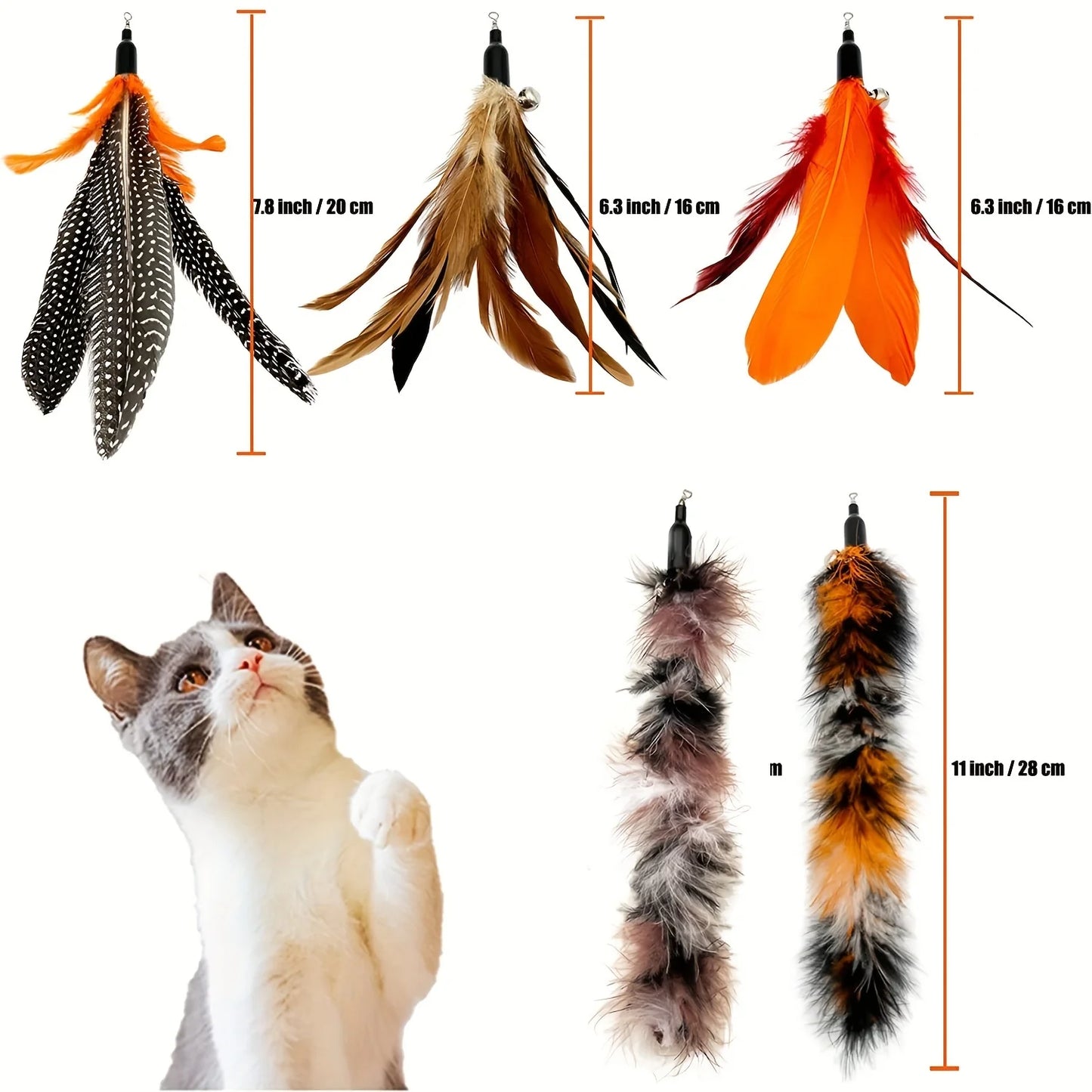 6 PCS Cat Toy Feather Replacement Cat Wand Refills Natural Bird Feathers Refill, Replacement Feathers Cat Toy for Indoor Cats