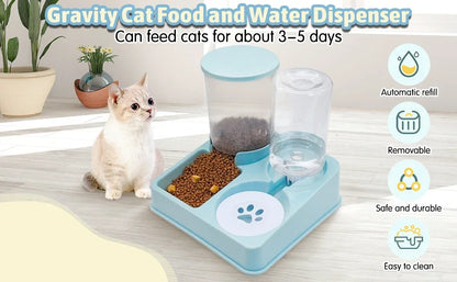 2 In 1 Automatic Cat Feeder Water Dispenser Set Tilted Automatic Pet Dog Food And Water Feeder Gravity Food Feeder and Waterer