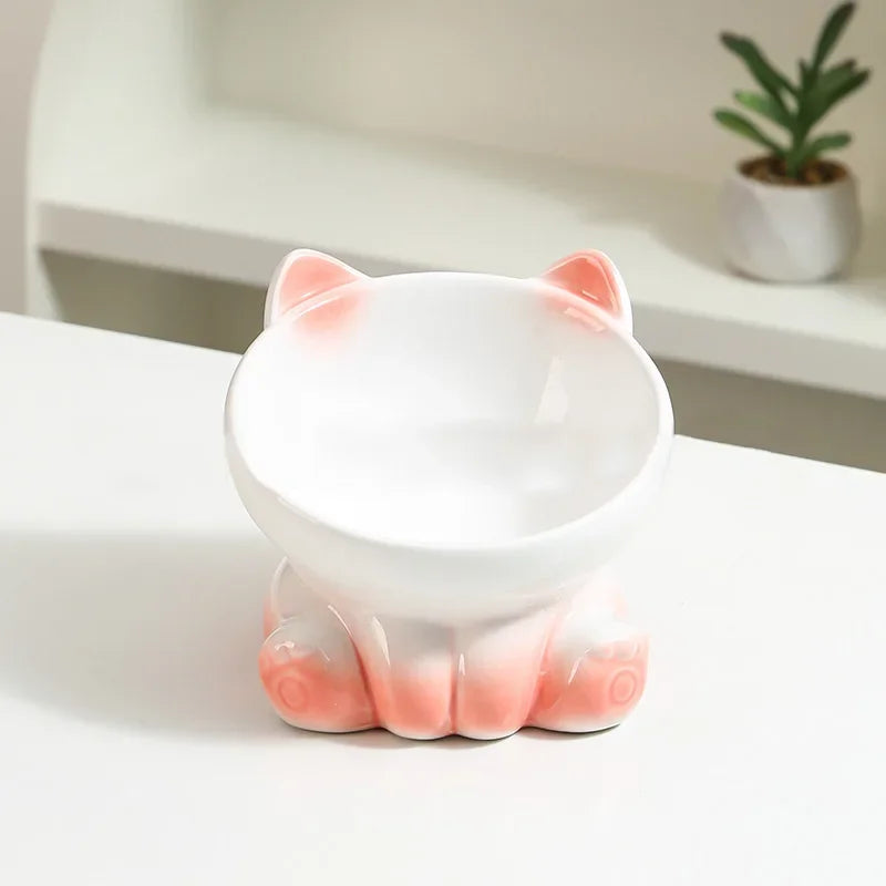 New Cute Ceramic Gradient  Cat Bowl Food Anti-tipping Drinking Protecting Cervical Vertebrae Bowl For Cats Dog Accessories